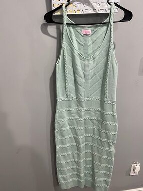 Pink Lily Mint Cable-Knit Sleeveless Midi Dress